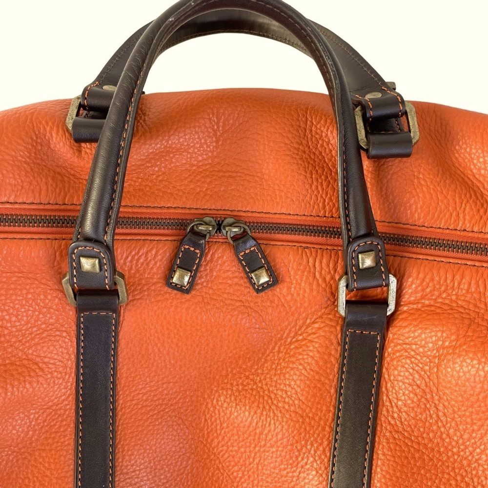 Adrienne Vittadini Vintage Orange & Brown Pebbled Leather Duffel Travel Handbag - Picture 7 of 15